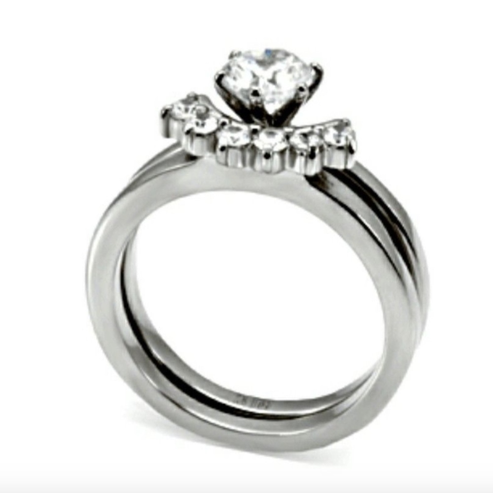 Silver Cubic Zirconia Wedding Band Ring Set Band Duo size 8 - Picture 3 of 12